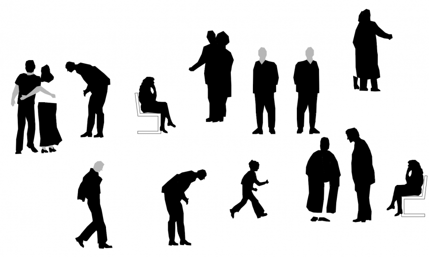 Multiple family people 2d elevation blocks cad drawing details dwg file