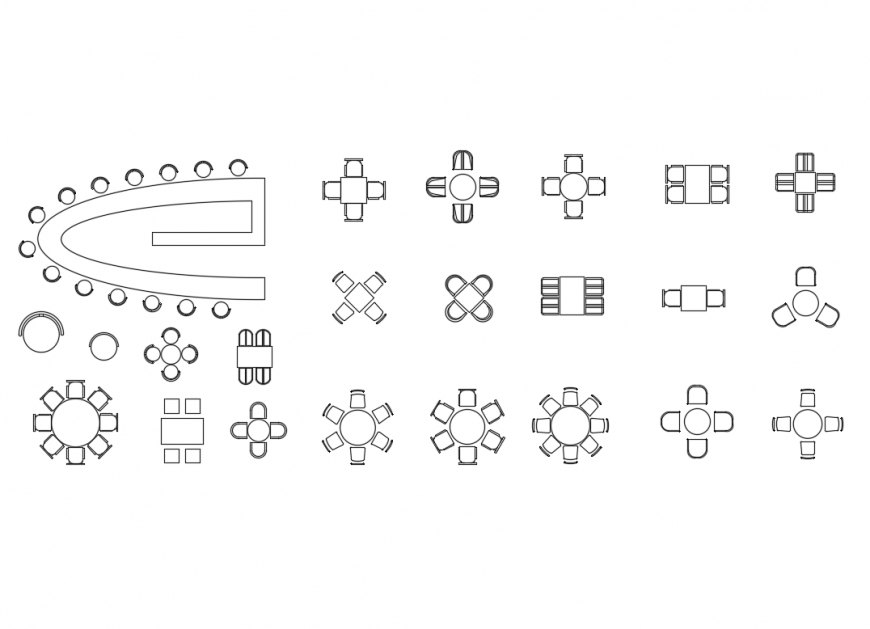 Multiple fancy dining area dining table sets cad blocks details dwg file