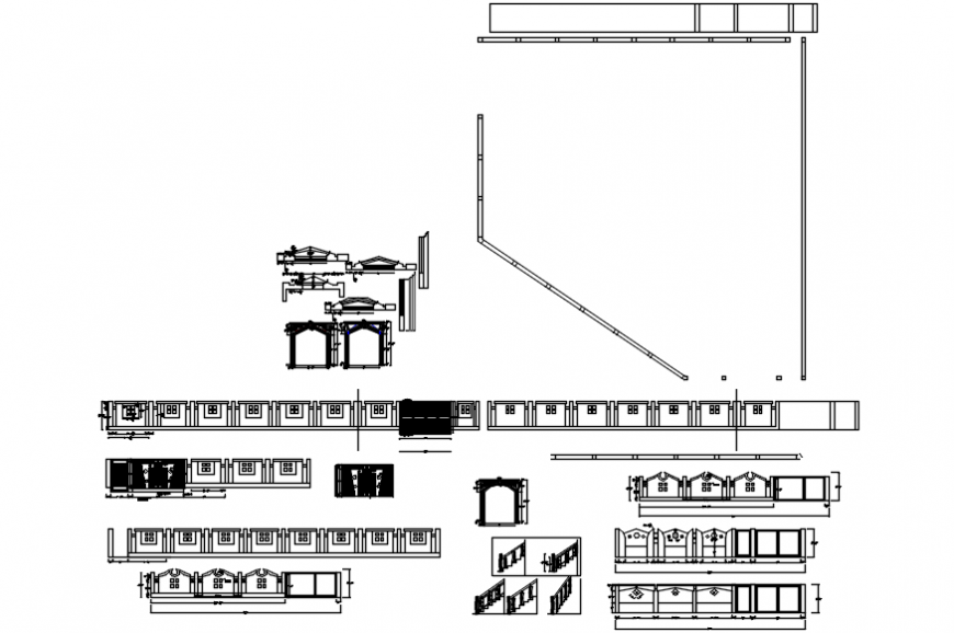 Multiple fence and railing elevation blocks cad drawing details dwg file