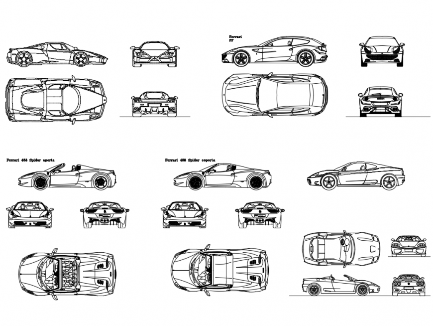 Multiple Ferrari luxuries cars elevations cad blocks details dwg file