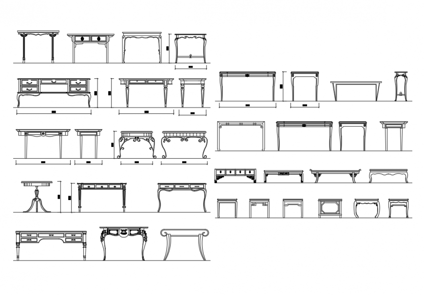 Multiple Front Door Console Tables CAD Blocks in Detailed DWG Format