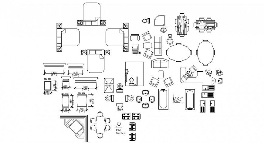 Multiple furniture and sanitary blocks cad drawing details dwg file
