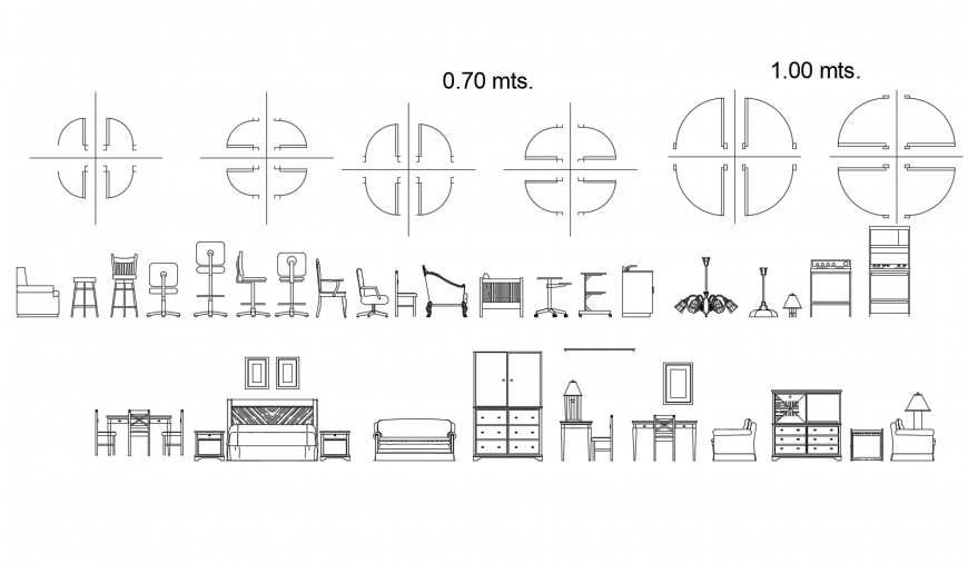 Multiple furniture blocks detail elevation 2d view layout autocad file