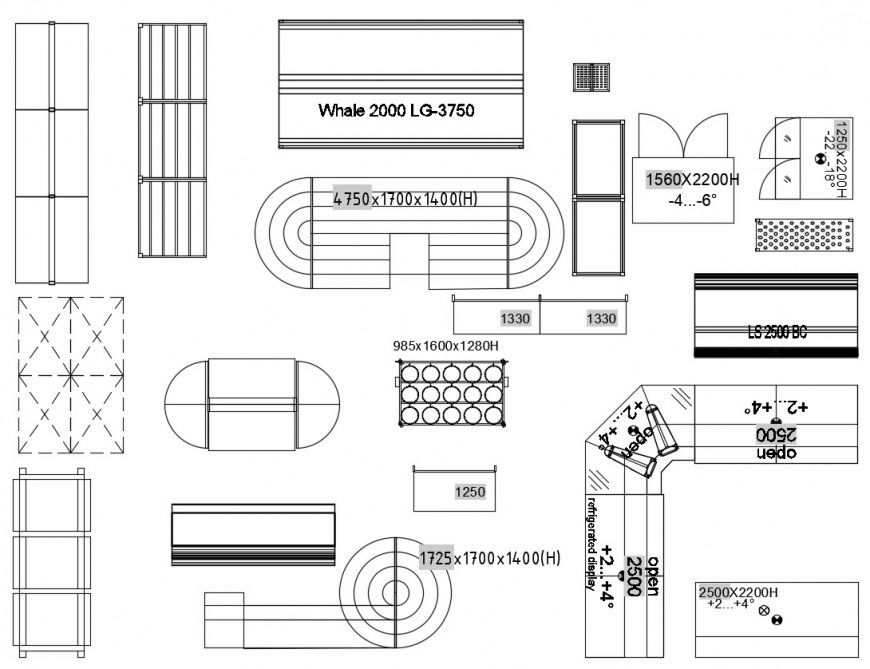 Multiple furniture blocks for store and super market dwg file