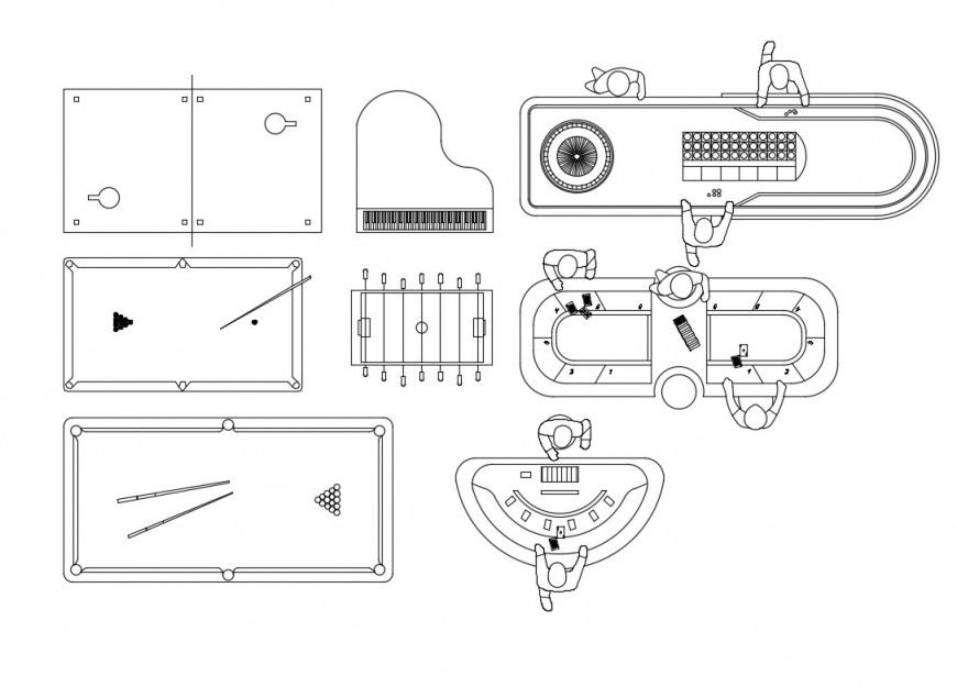 Game Table CAD Blocks with Elevation Views in DWG File
