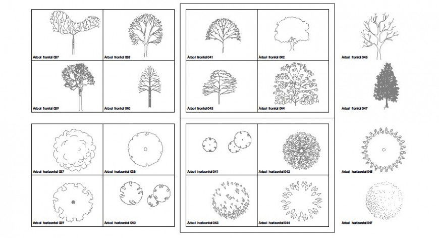 Multiple garden tree and plant blocks 2d drawing details dwg file