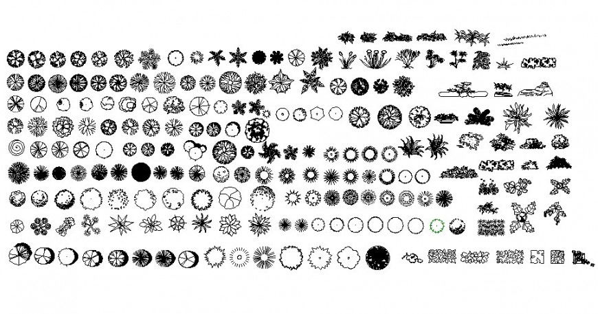 Multiple garden tree and plant blocks cad drawing details dwg file