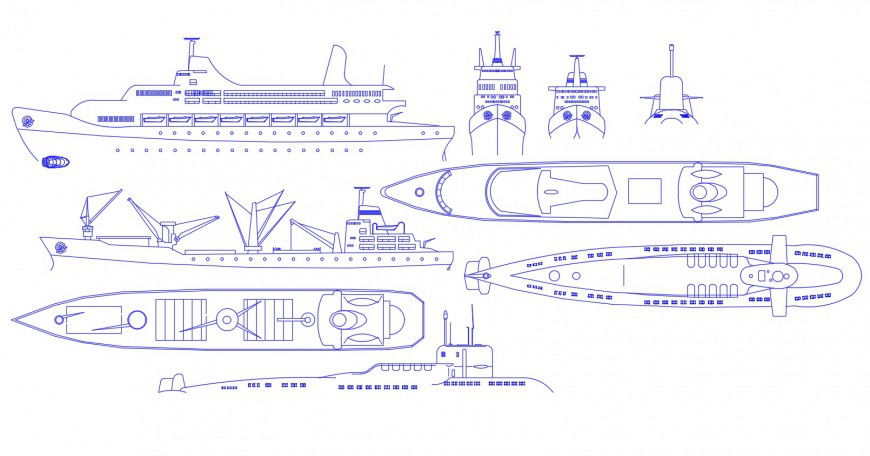 Multiple giant ships elevation blocks cad drawing details dwg file