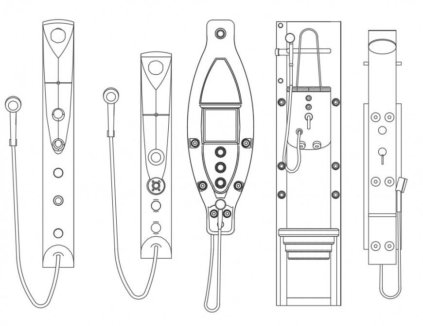 Multiple hand shower panels block drawing detail dwg file