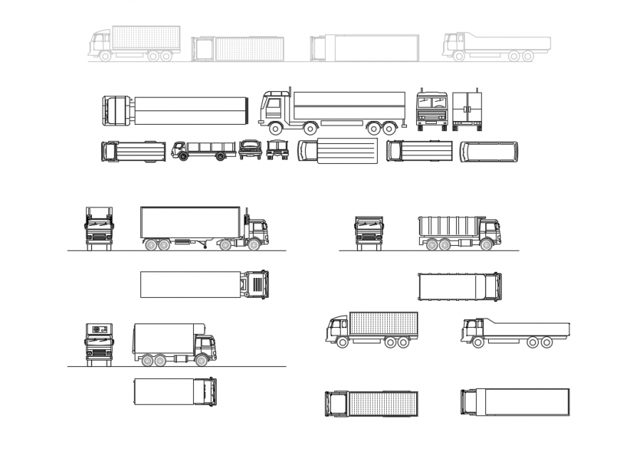 Multiple heavy truck vehicles cad blocks details dwg file