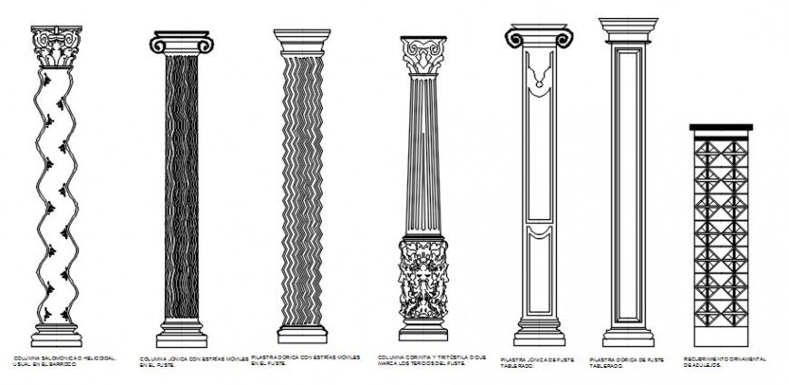 Multiple heritage column elevation blocks drawing details dwg file