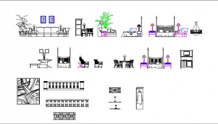 Multiple hotel and drawing room furniture blocks cad drawing details dwg file