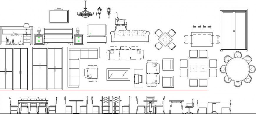 Multiple hotel furniture blocks elevation cad drawing details dwg file