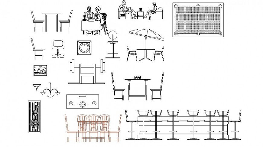 Multiple hotel garden area furniture blocks cad drawing details dwg file