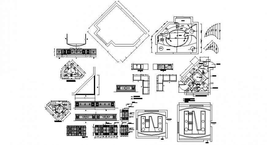 Multiple house area ceiling plans and structure details dwg file