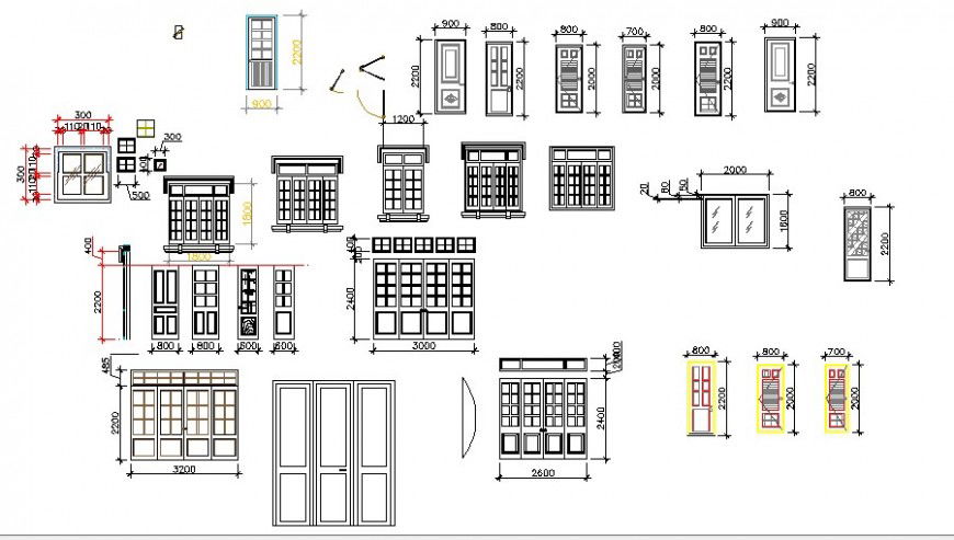 Multiple house doors and windows blocks cad drawing details dwg file