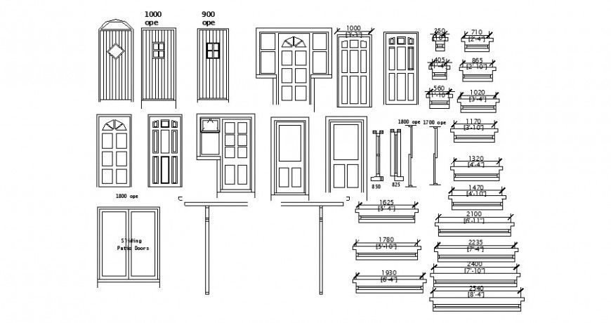 Multiple house doors and windows elevation blocks dwg file