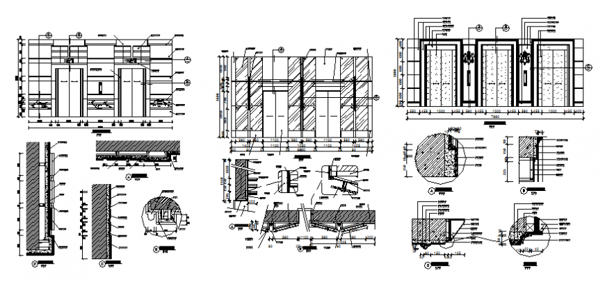 Multiple house doors elevation and installation details dwg file