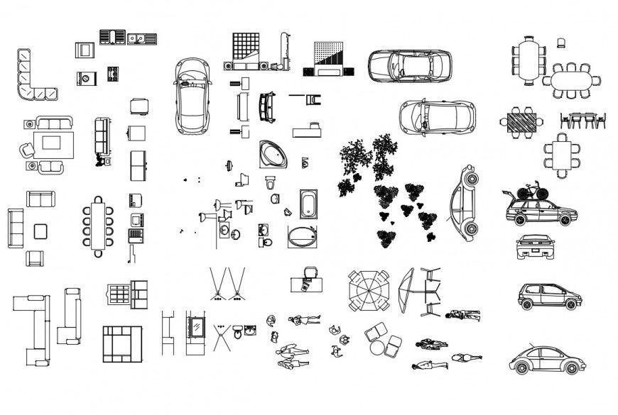 Multiple house hold and furniture blocks cad drawing details dwg file