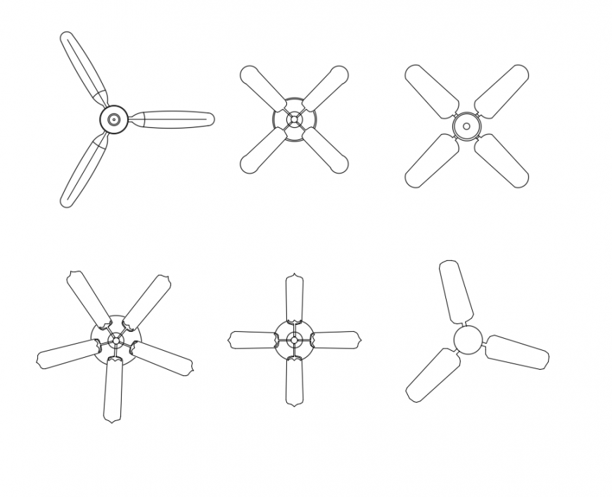 Multiple house hold ceiling fans cad block details dwg file
