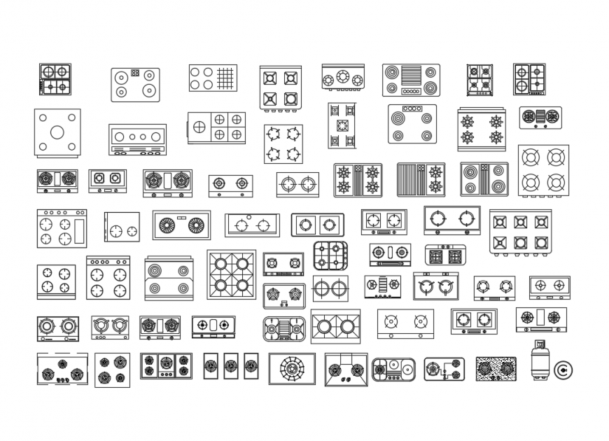 Multiple house hold cook tops gas stoves cad blocks design dwg file