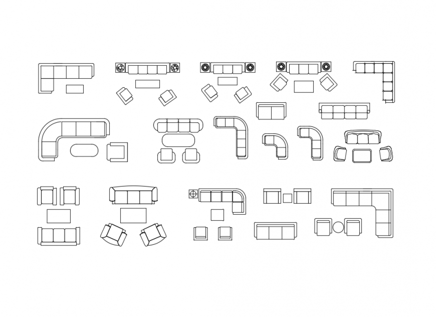 Multiple house hold couches and sofa sets cad blocks design dwg file