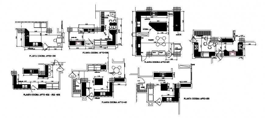 Multiple house kitchen plans with furniture of apartment building cad drawing details dwg file