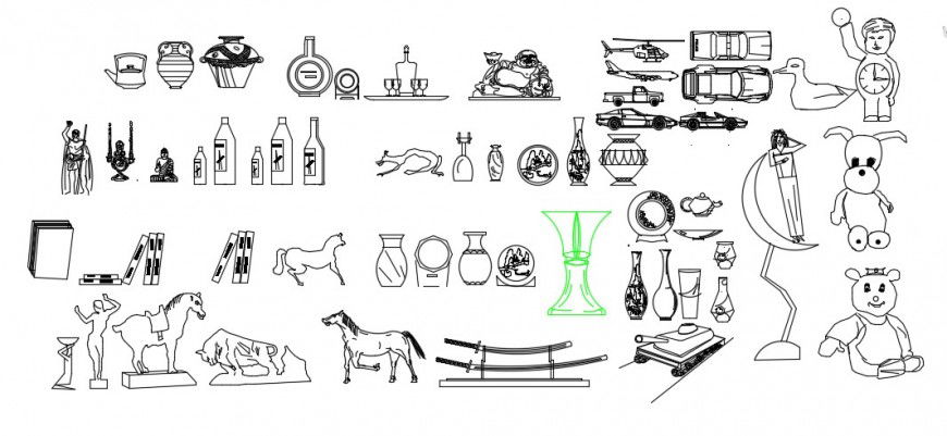Multiple household, decorative and toy blocks cad drawing details dwg file