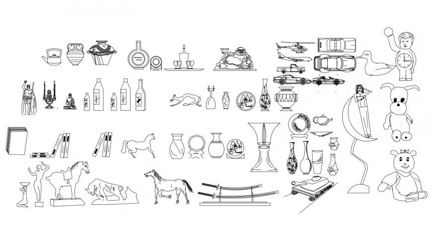 Multiple household and decorative equipment blocks details dwg file
