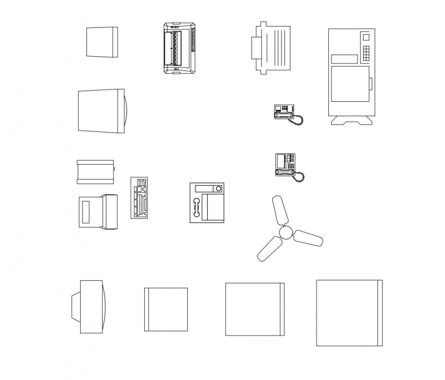 Multiple household electrical equipment blocks cad drawing details dwg file