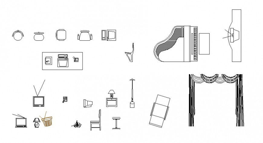 Multiple household equipment blocks cad drawing details dwg file