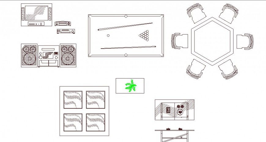 Multiple household furniture and common furniture blocks details dwg file