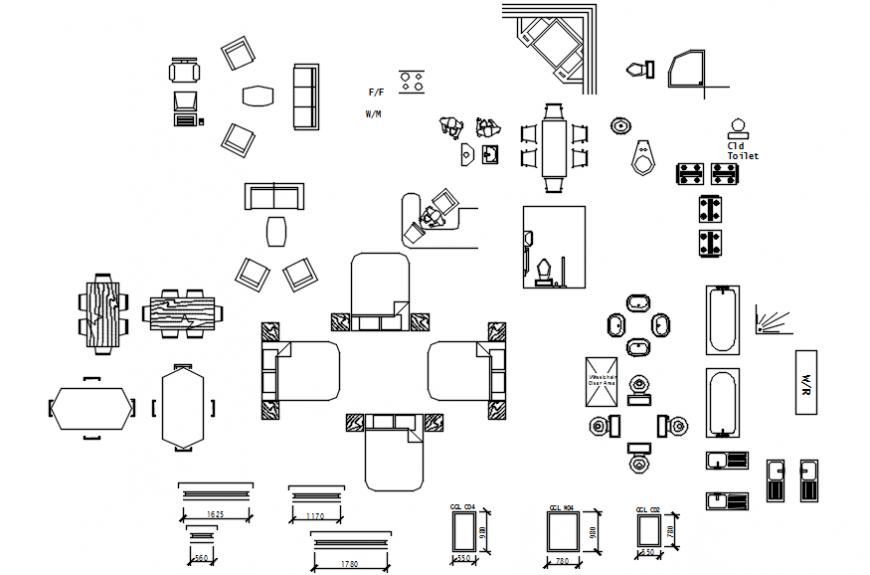 Multiple household furniture blocks 2d drawing details dwg file