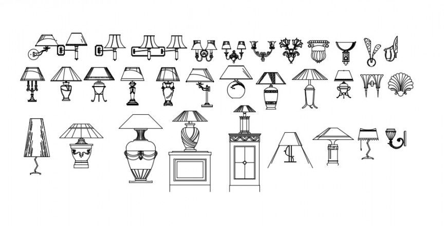 Multiple household night lamp elevation blocks cad drawing details dwg file