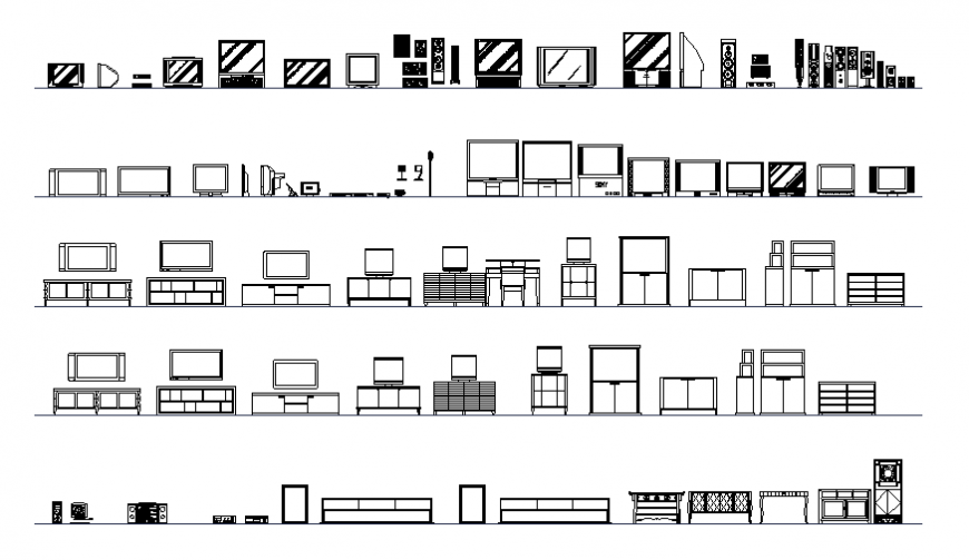 Multiple household television set blocks cad drawing details dwg file