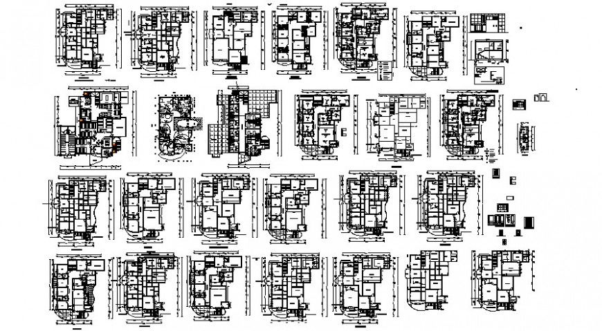 Multiple houses distribution plan drawing details for apartment building dwg file