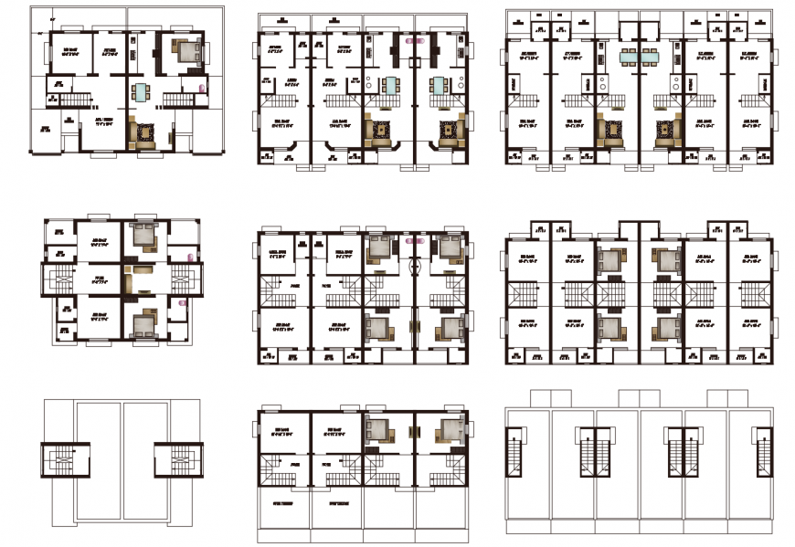Multiple houses layout plan details of apartment building dwg file