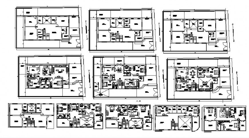 Multiple houses layout plan drawing details of apartment building dwg file