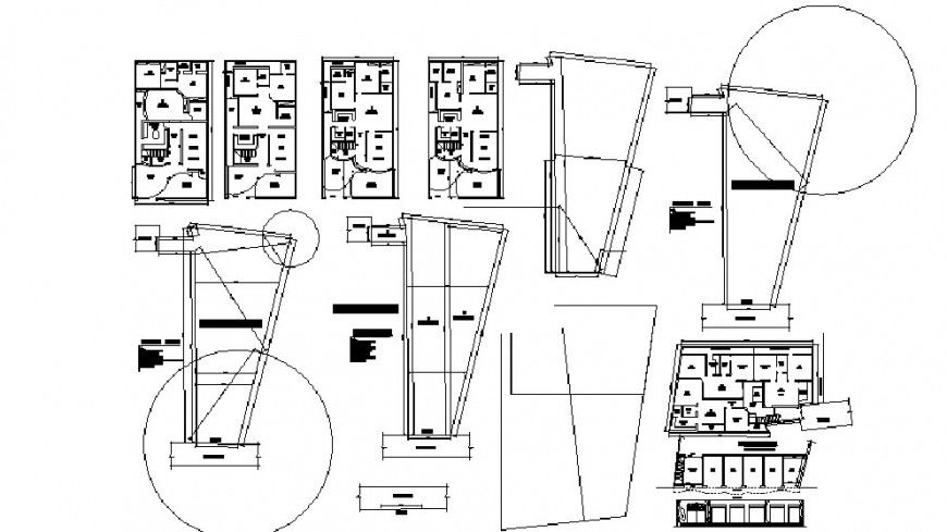 Multiple houses plan of residential apartment flats dwg file