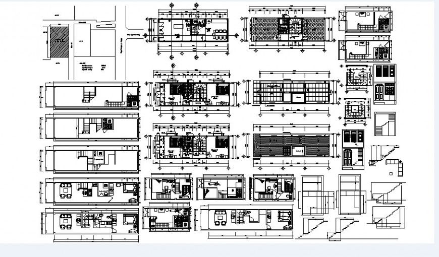 Multiple houses sections, floor plan and structure drawing details dwg file