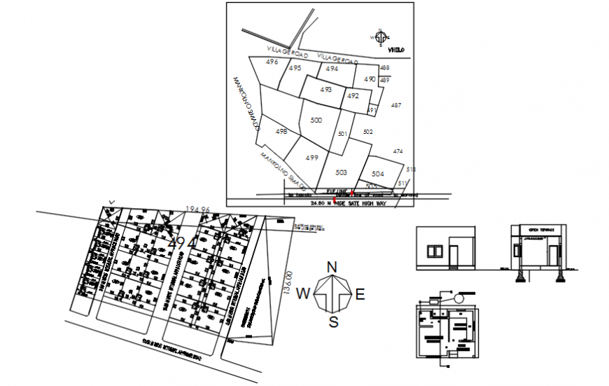 Multiple houses site plan and plotting details for urban area dwg file