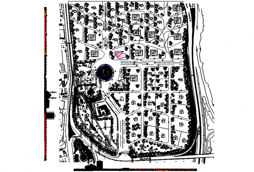 Multiple housing colony site plan and landscaping details dwg file