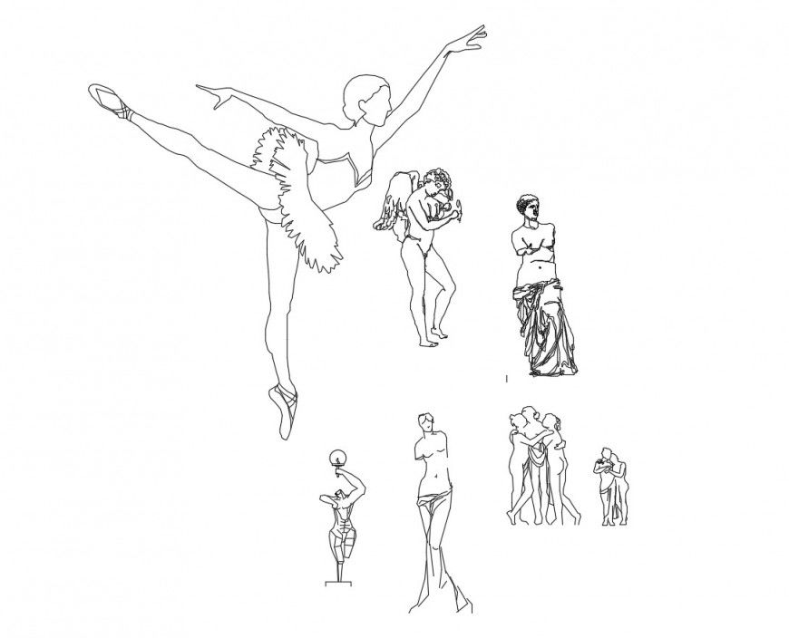 Multiple human sculpture elevation blocks drawing details dwg file