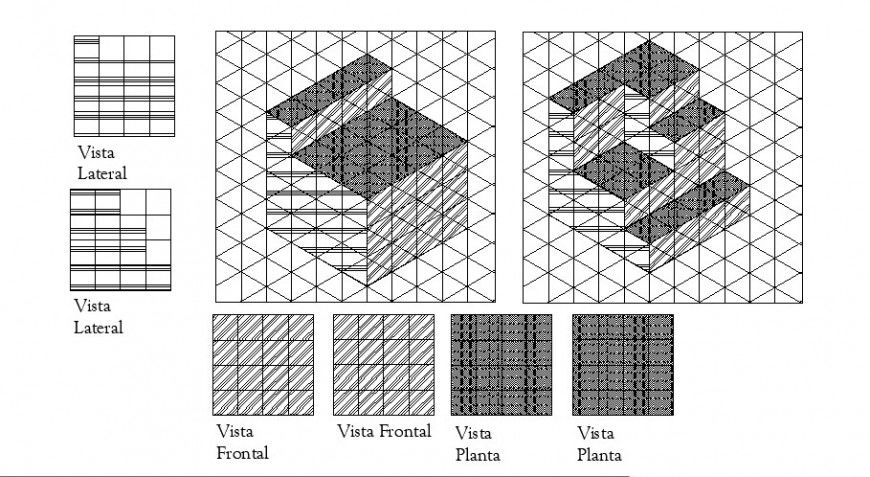 Multiple isometric elevation blocks details of geometric symbols dwg file