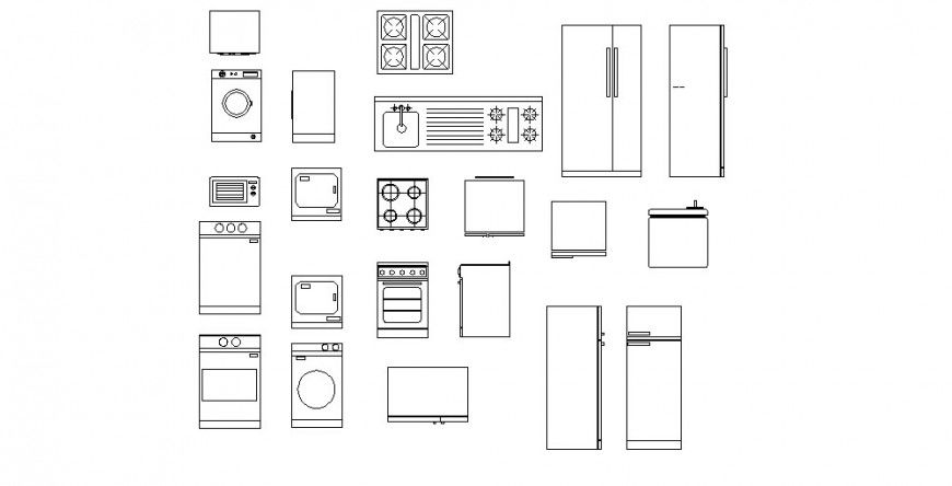Multiple kitchen and household equipment block drawing details dwg file