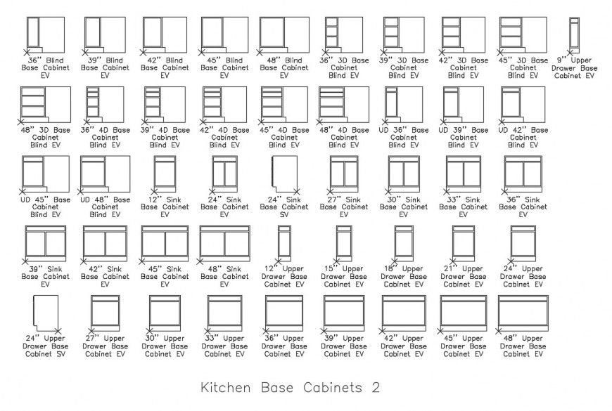 Multiple kitchen base cabinet furniture blocks cad drawing details dwg file