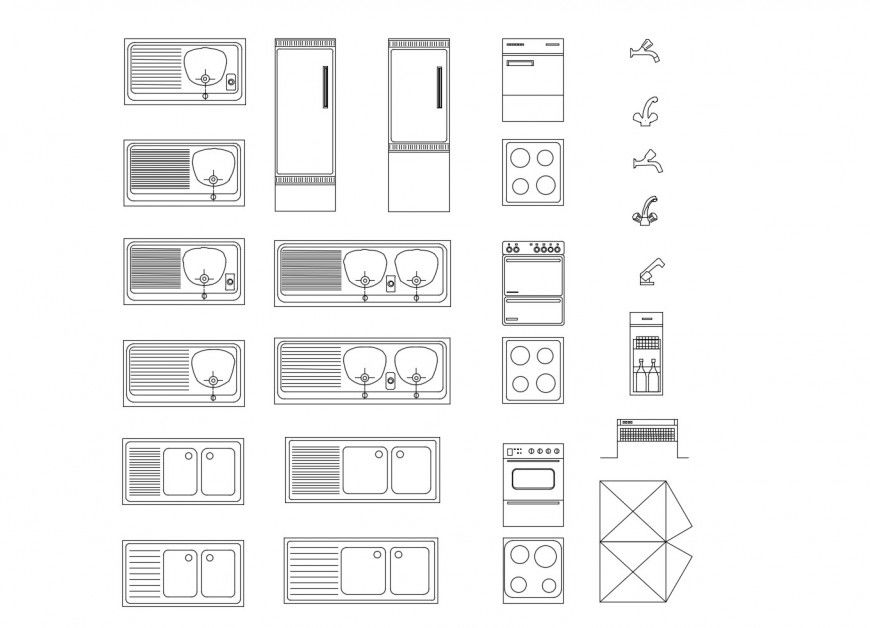 Multiple kitchen equipment elevation blocks cad drawing details dwg file