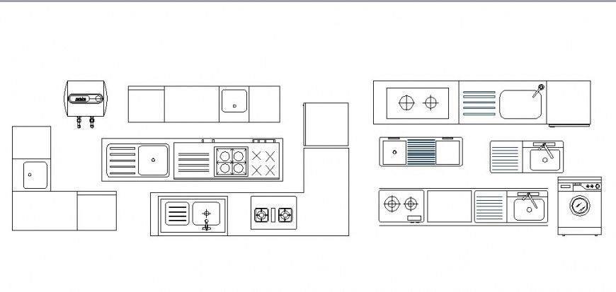 Multiple kitchen furniture and equipment blocks details dwg file
