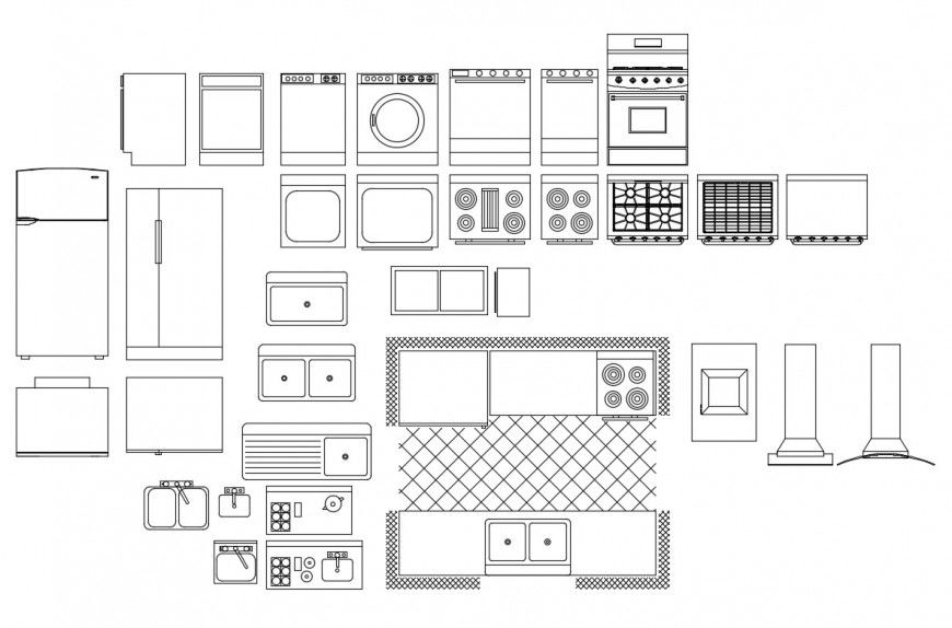 Multiple kitchen furniture block elevations cad drawing details dwg file