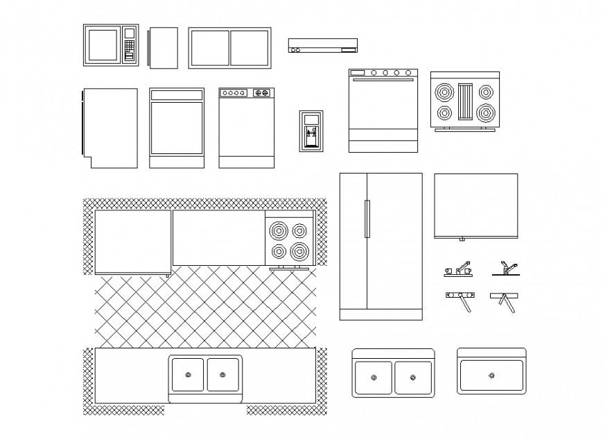 Multiple kitchen furniture blocks cad drawing details auto-cad dwg file